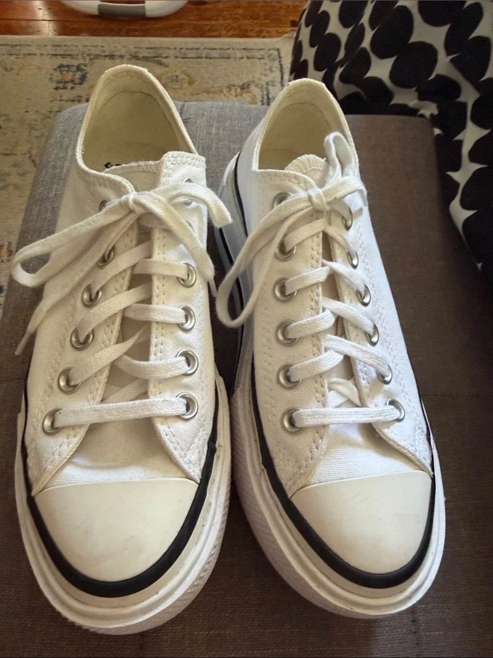 Converse White platform Canvas Sneakers with Black Trim - Picture 3 of 5